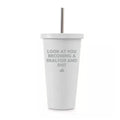 16 oz Stainless Steel Double Wall Insulated Tumbler Travel Mug With Straw V798555