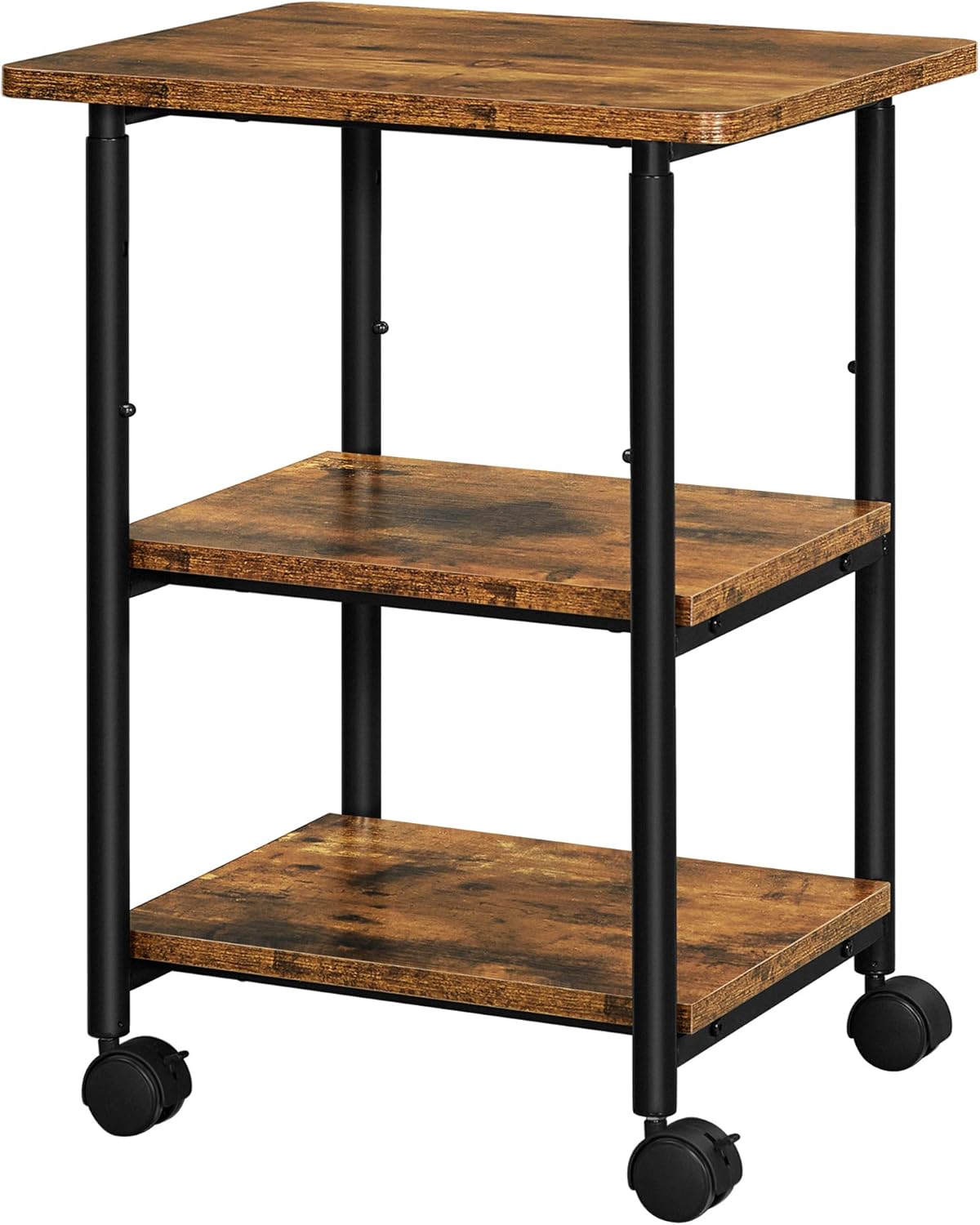 Industrial Printer Stand, 3-Tier Machine Cart with Wheels and Adjustable Table Top, Rustic Brown and Black F972