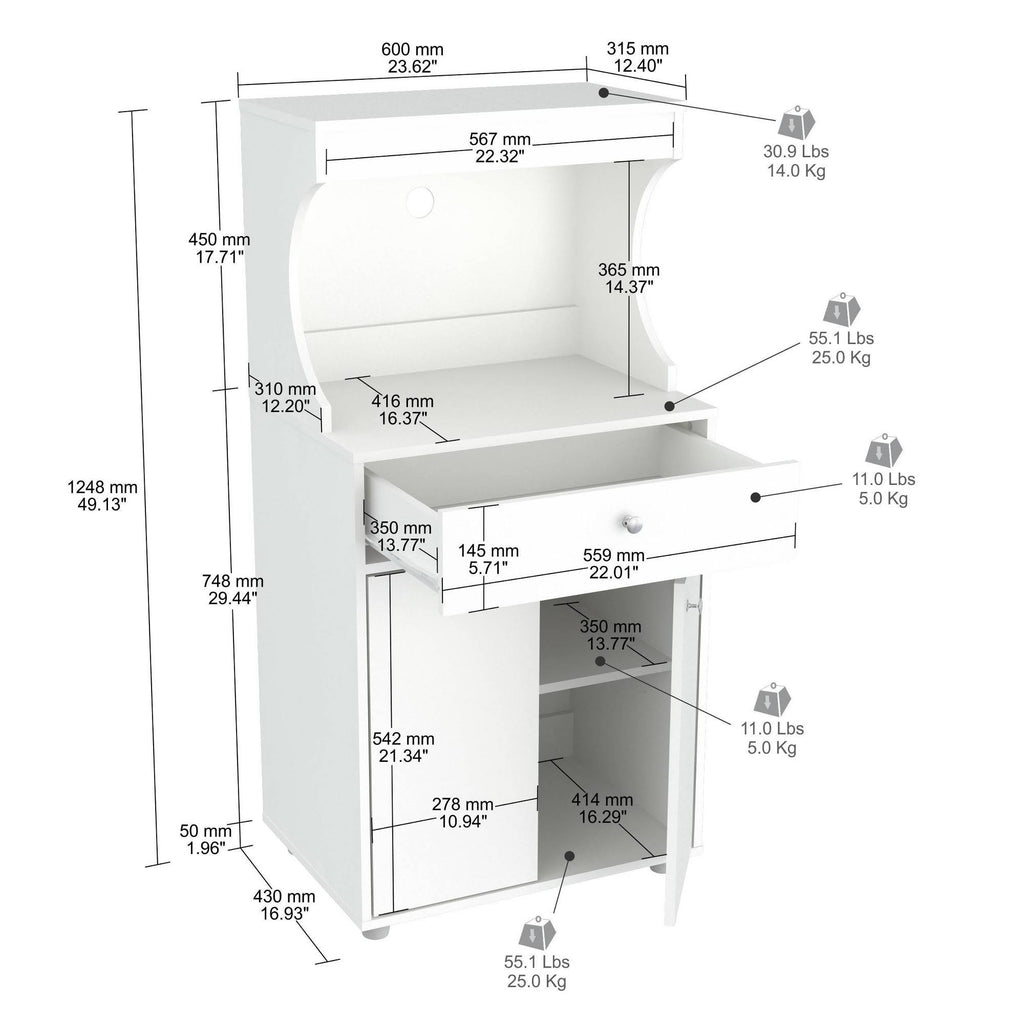 White Galley Kitchen Microwave Storage Cabinet P77908