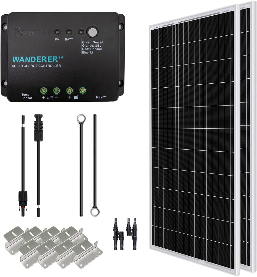 200 Watt 12 Volt Monocrystalline Solar Panel Starter Kit with 20A Rover MPPT Charge Controller L130194