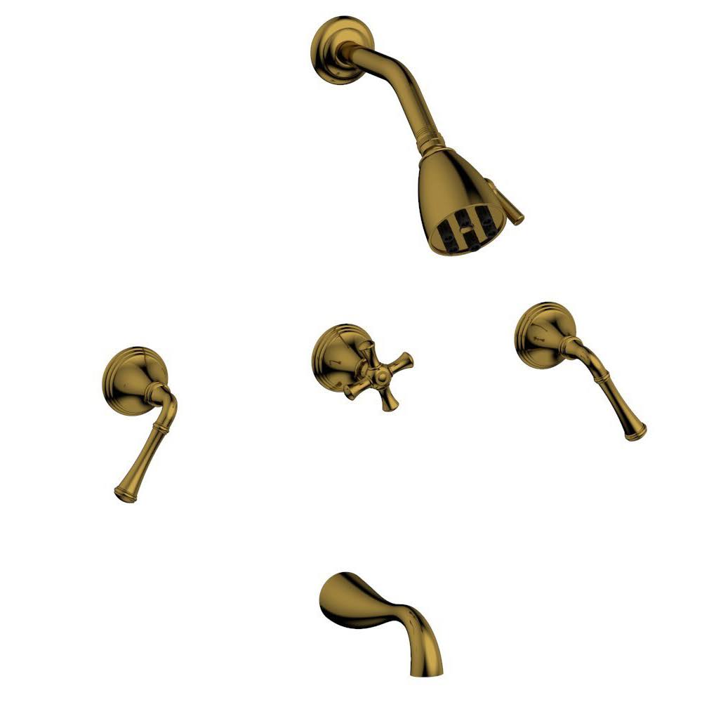 Three Handle Tub and Shower Set in Old English Brass T8764