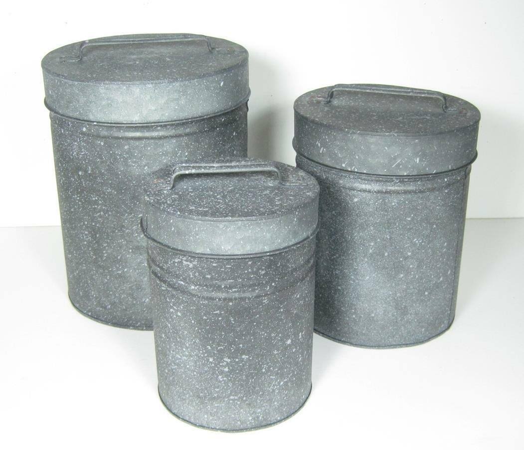 Metal Canisters with Lids, Set of Three W9248