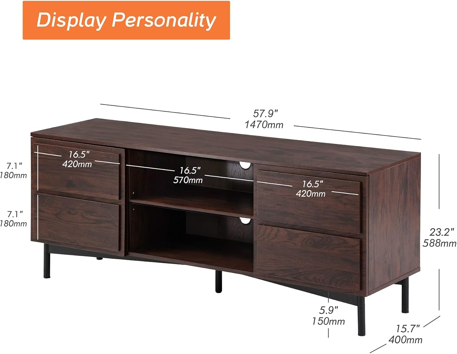 Rustic Walnut Wood TV Stand B74425