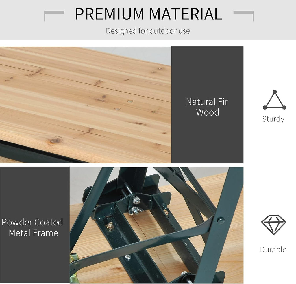 7' Wooden Outdoor Folding Picnic Table Set with Bench T5691