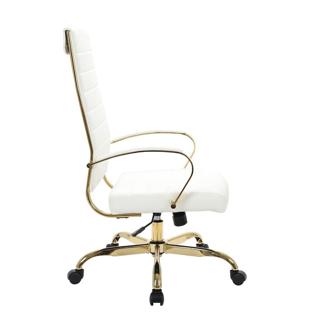 Modern Faux Leather High-Back Office Chair in White/Gold H27718