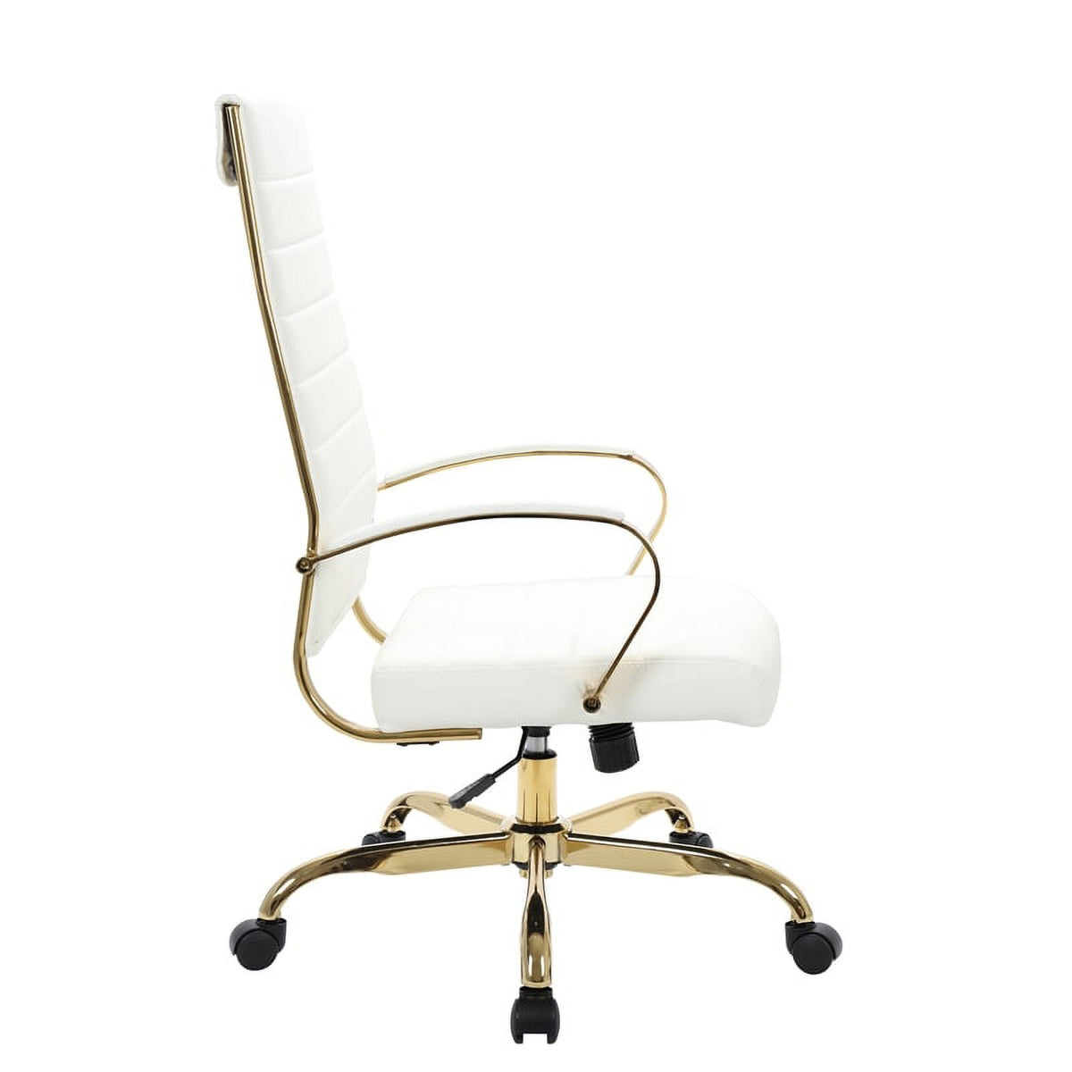 Modern Faux Leather High-Back Office Chair in White/Gold H27718