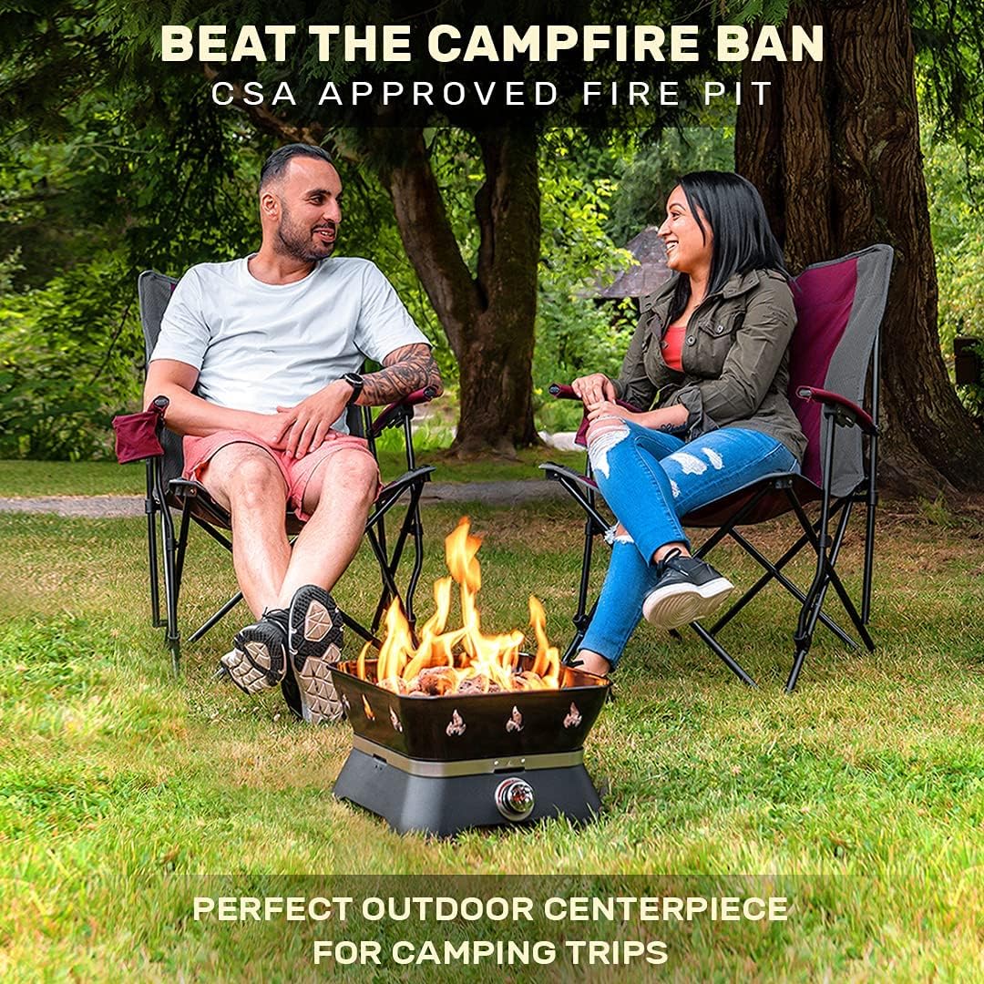 Portable 14-Inch Propane Gas Fire Pit with Cover, Carry Kit and Lava Rock Stones, 58,000 BTU, Black K3506