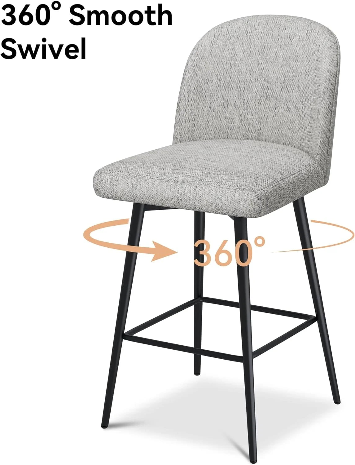 26 Inch Upholstered Swivel Bar Stools Set of 2 with Back and Metal Legs Y2370