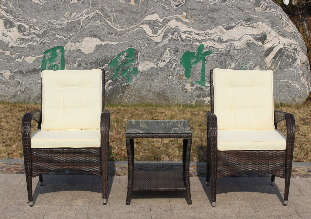 3 Piece Wicker Rattan Sectional Sofa with Beige Seat Cushions B774