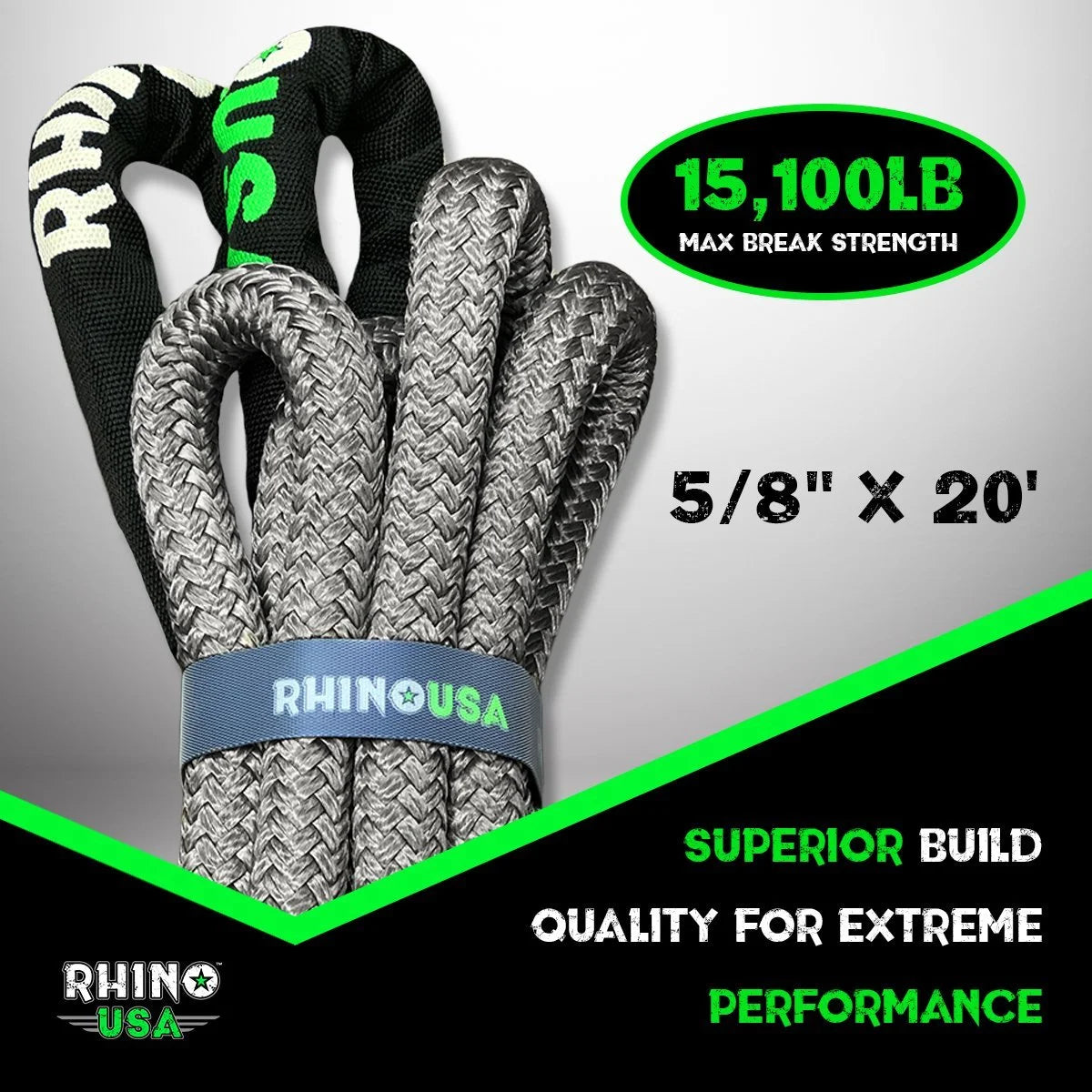 Kinetic Recovery Tow Rope 1in x 30ft Gray J5188