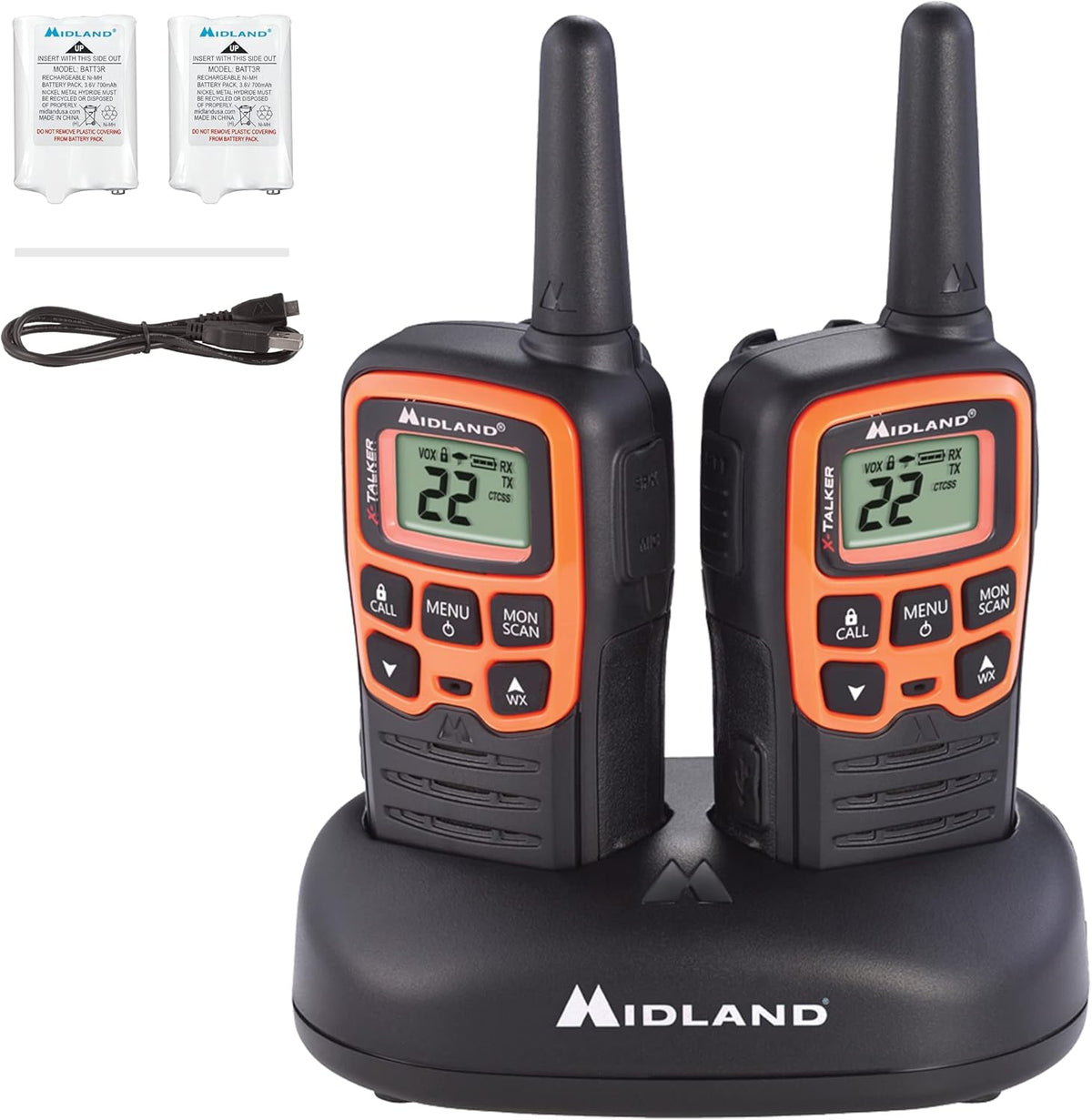 22 Channel FRS Walkie Talkie Two-Way Radio Orange/Black Pack of 6 J67856