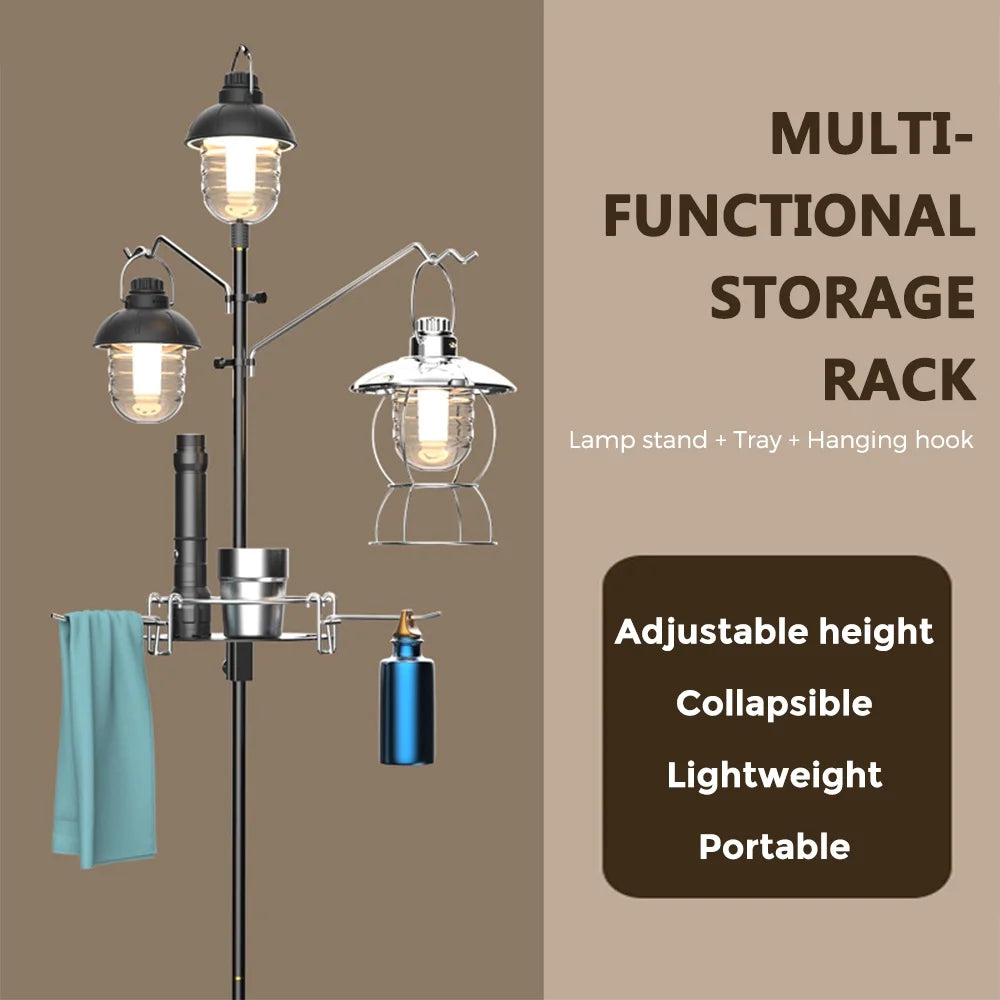 Lightweight Aluminum Alloy Camping Lamp Pole, Collapsible Adjustable Lantern Hanger F54413