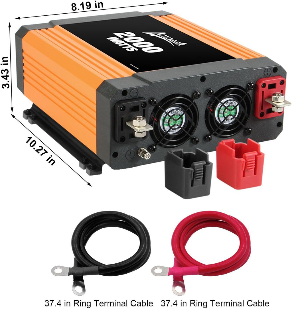 2000W Power Inverter 12V to 110V Digital LCD Display 3AC Outlets 2.1A USB D3899