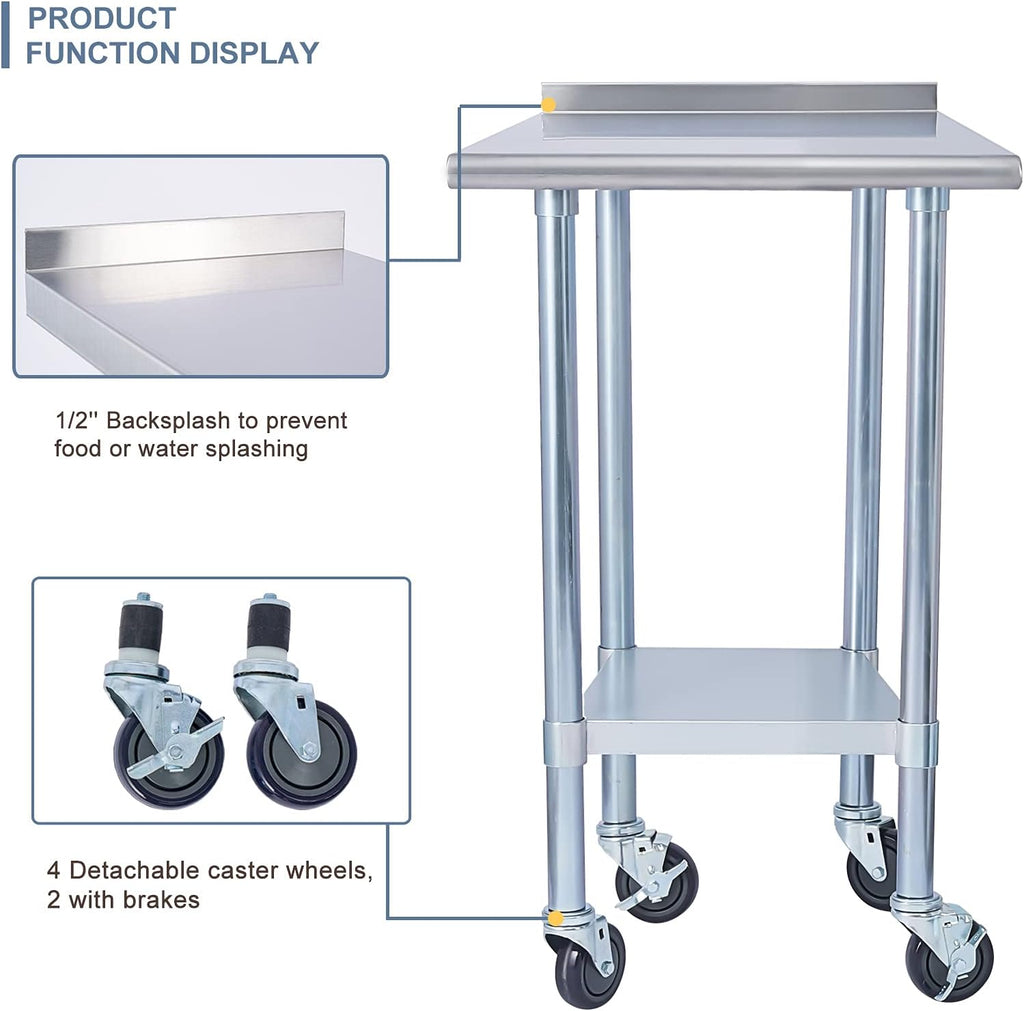 Stainless Steel 24 x 18 Inches Worktable with Backsplash W48072