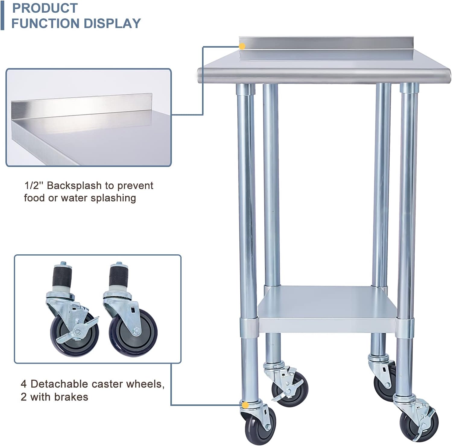 Stainless Steel 24 x 18 Inches Worktable with Backsplash W48072
