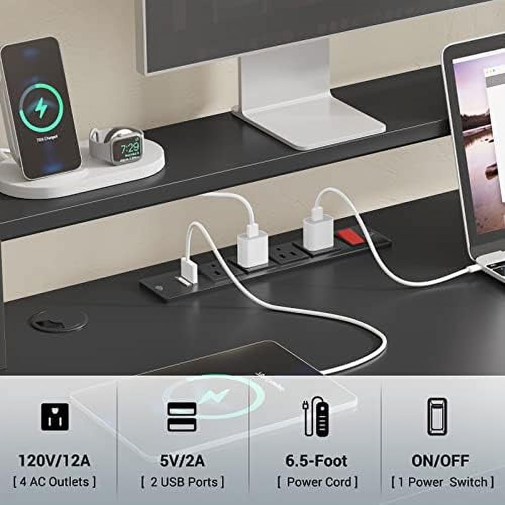L Shaped Gaming Desk with File Drawer and Power Outlet R730