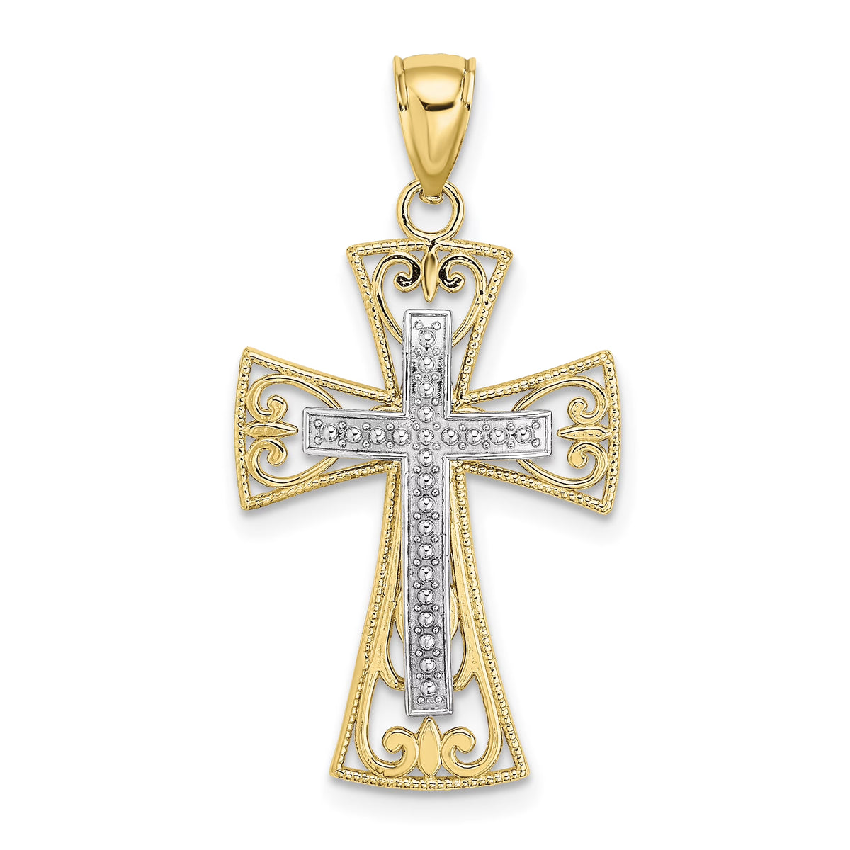 10K Two-Tone Beaded Filigree Cross Charm R500607