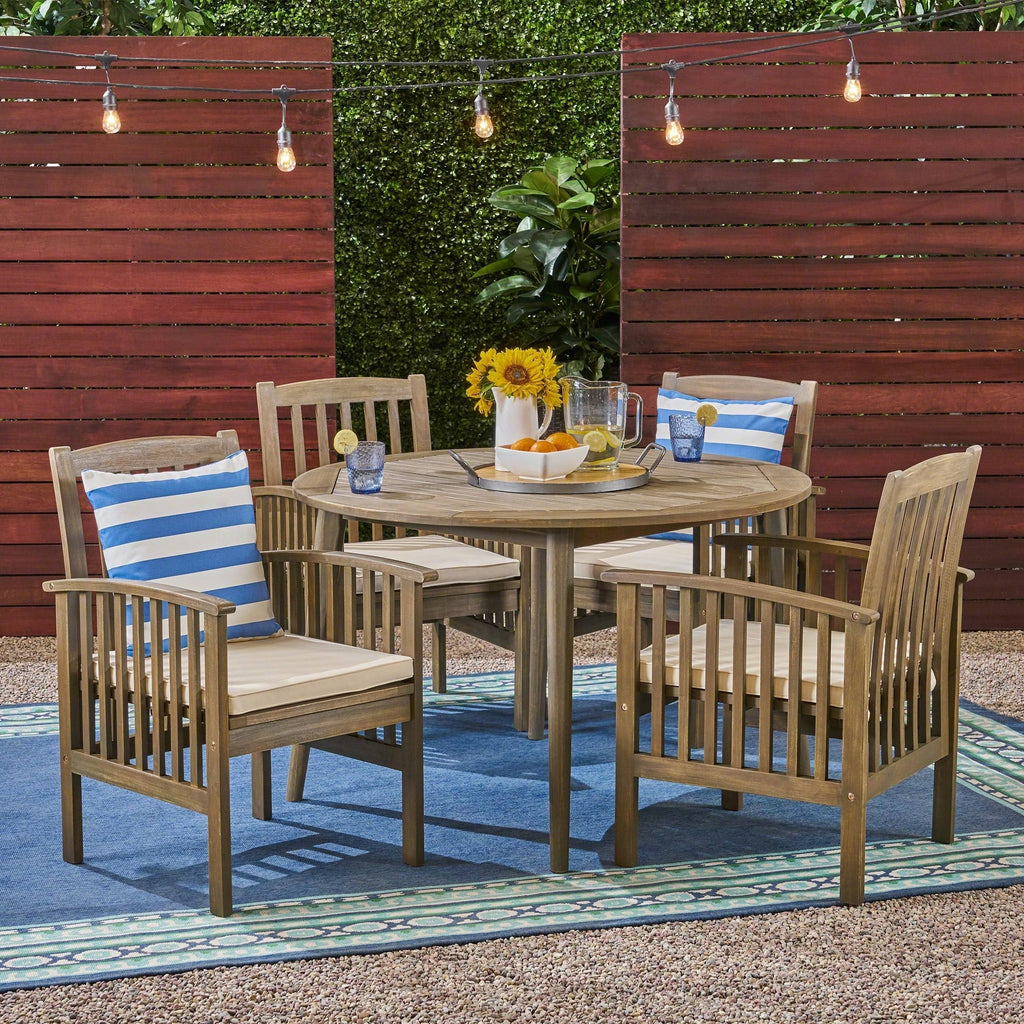 Gray Finish 4-Seater Round Acacia Dining Set S836