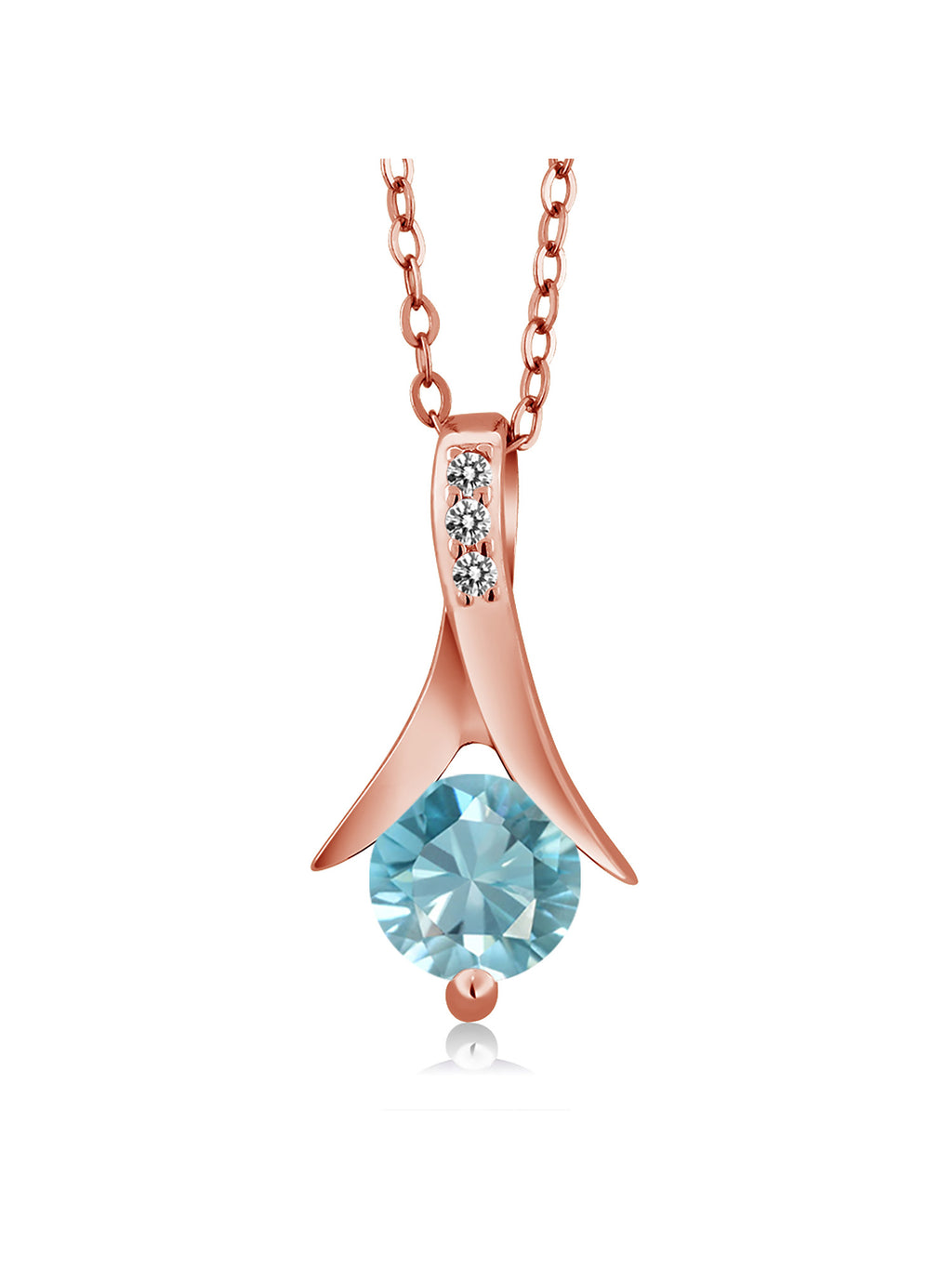 18K Rose Gold Plated Silver Blue Zircon and White Diamond Pendant and Earrings Jewelry Set D9911