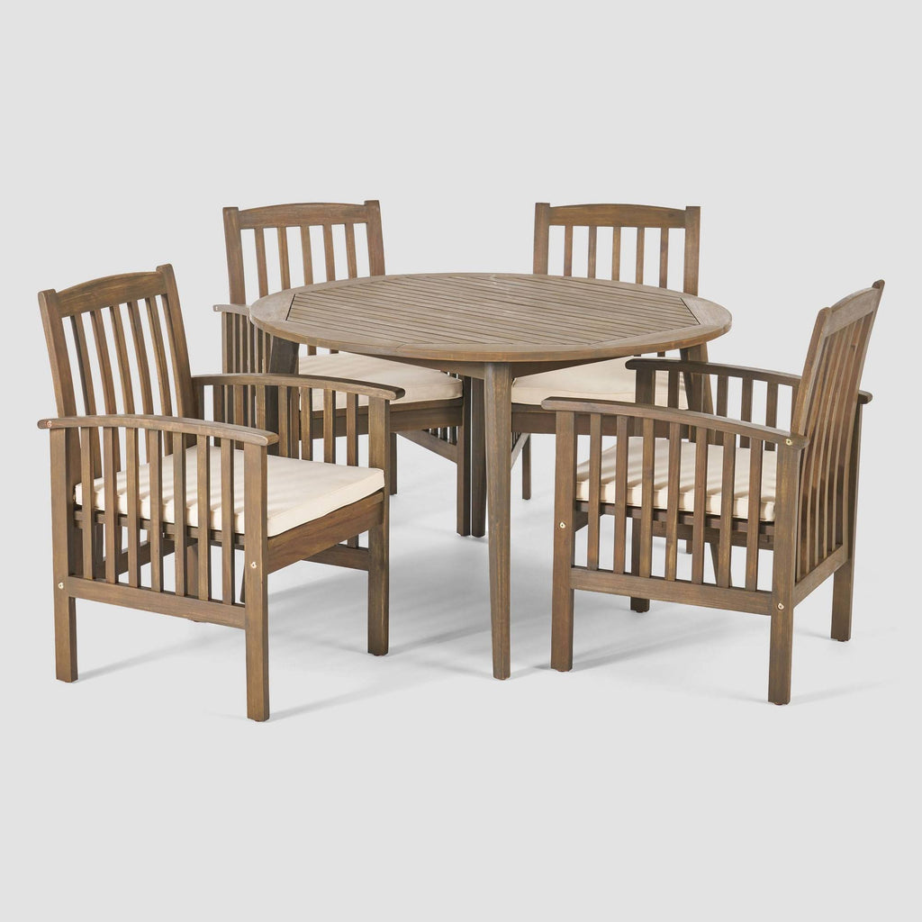 Gray Finish 4-Seater Round Acacia Dining Set S836