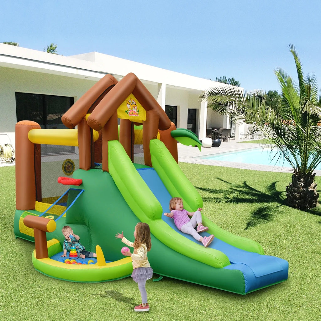 Inflatable Jungle Bounce House with Dual Slide and 750W Blower N558