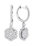 14kt White Gold Round Diamond Cluster Dangle Earrings V625
