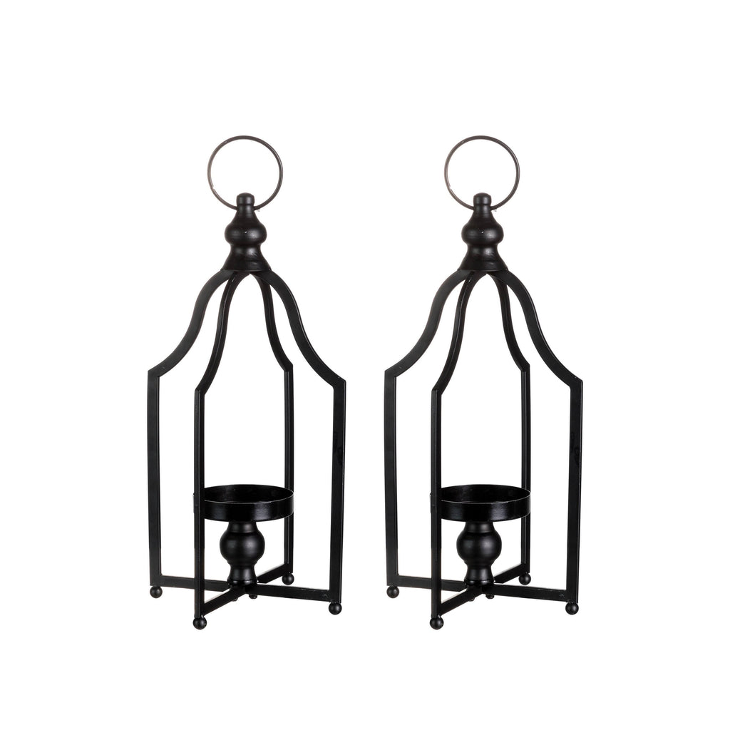 Set of 2 Black Metal Candle Lantern F892