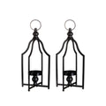 Set of 2 Black Metal Candle Lantern F892