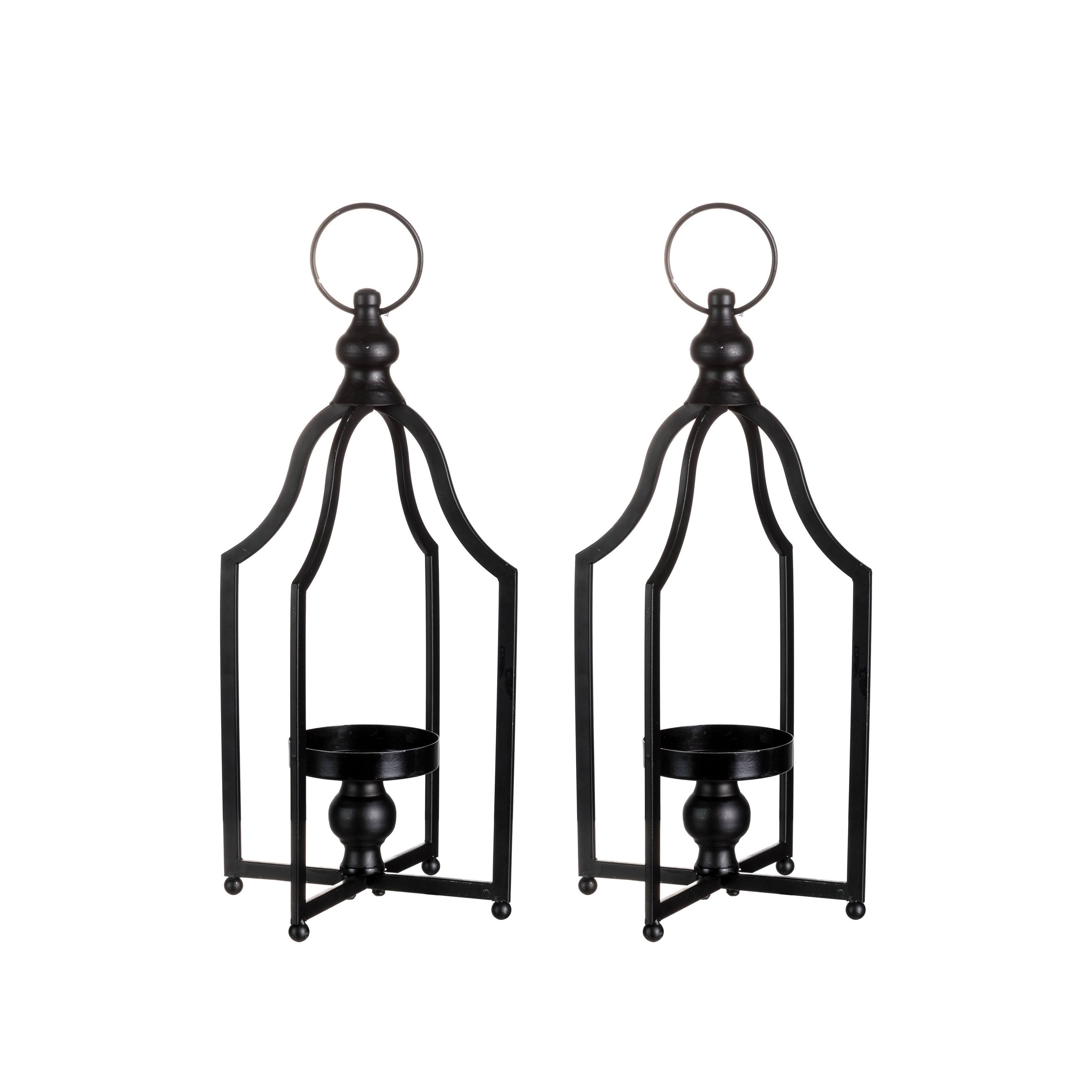 Set of 2 Black Metal Candle Lantern F892