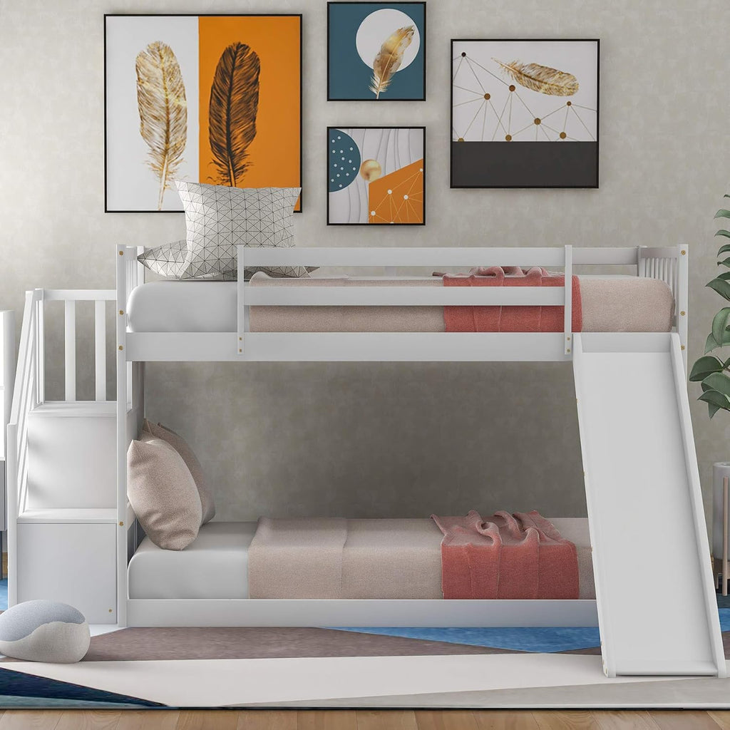 Twin Loft Beds with Slide and Staircase F6057