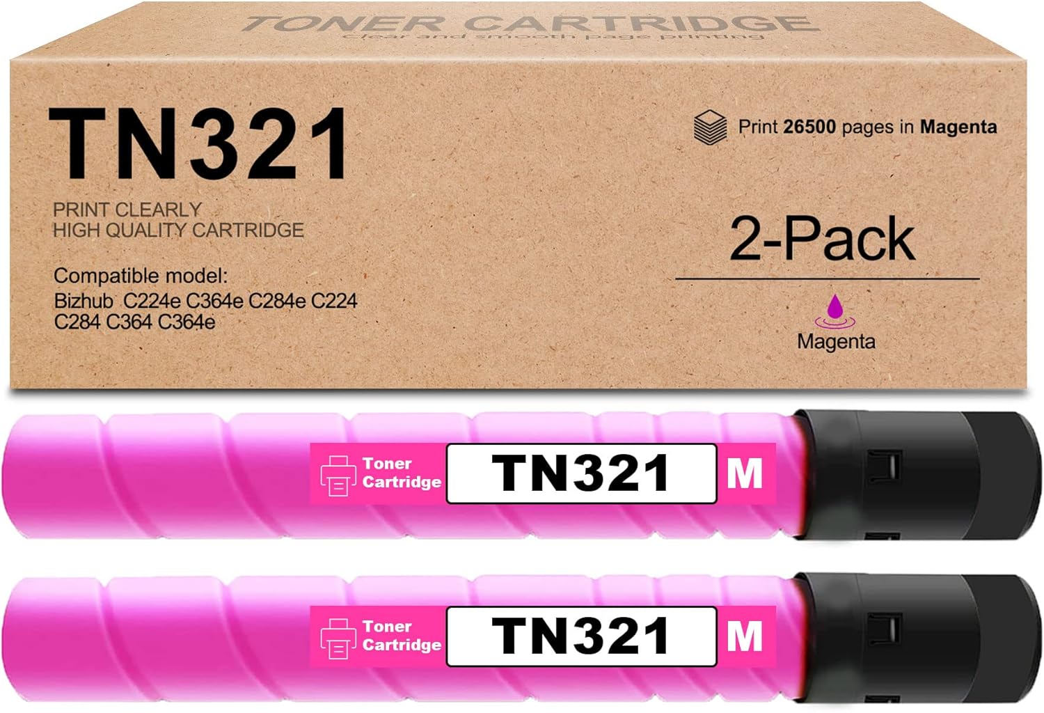 Magenta 2 Packs Compatible Toner Cartridge TN321 for Bizhub C224e C364e C284e C224 C284 C364 C364e Printer R307438