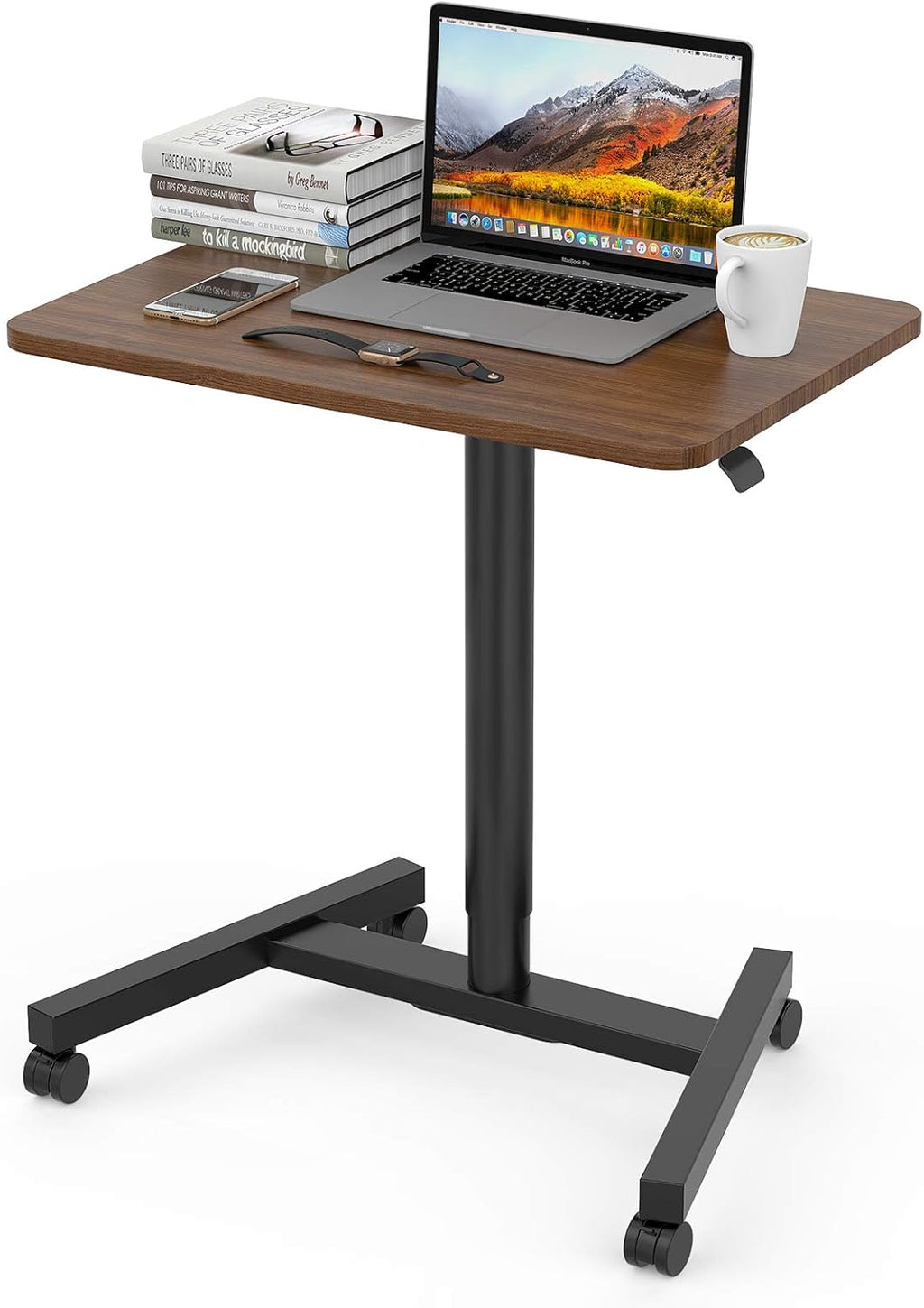 Adjustable Rolling Laptop Desk Cart with Wheels (Black) S301