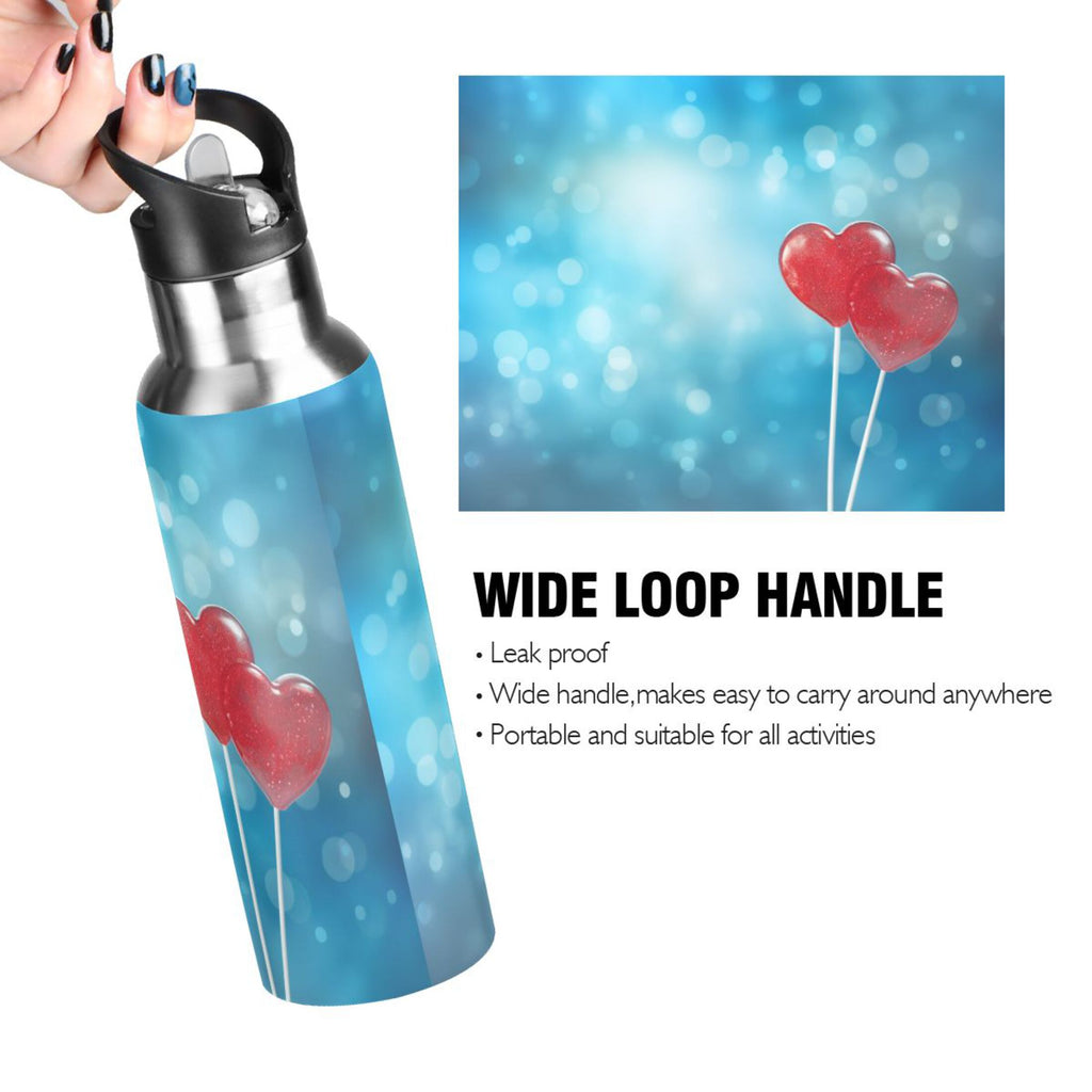 Blue Insulated Stainless Steel Water Bottle with Straw Lid 20 oz N644