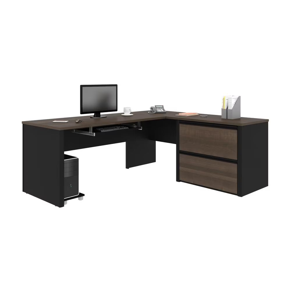 4 Piece L Shaped Computer Desk in Antigua and Black Q659