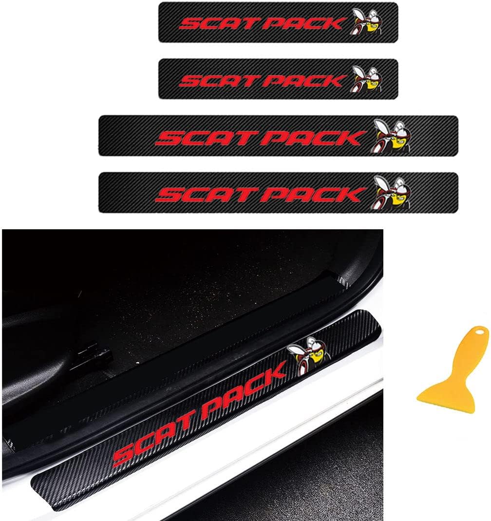 4 Pcs Door Sill Protector Carbon Fiber Leather Sticker S79803