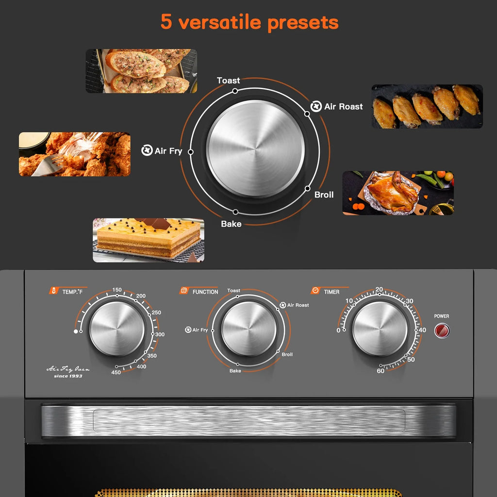20QT 1300W 5-in-1 Air Fryer Toaster Oven Black E8519