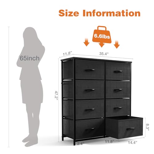 Black 9-Drawer Fabric Storage Tower with Wood Top C83678
