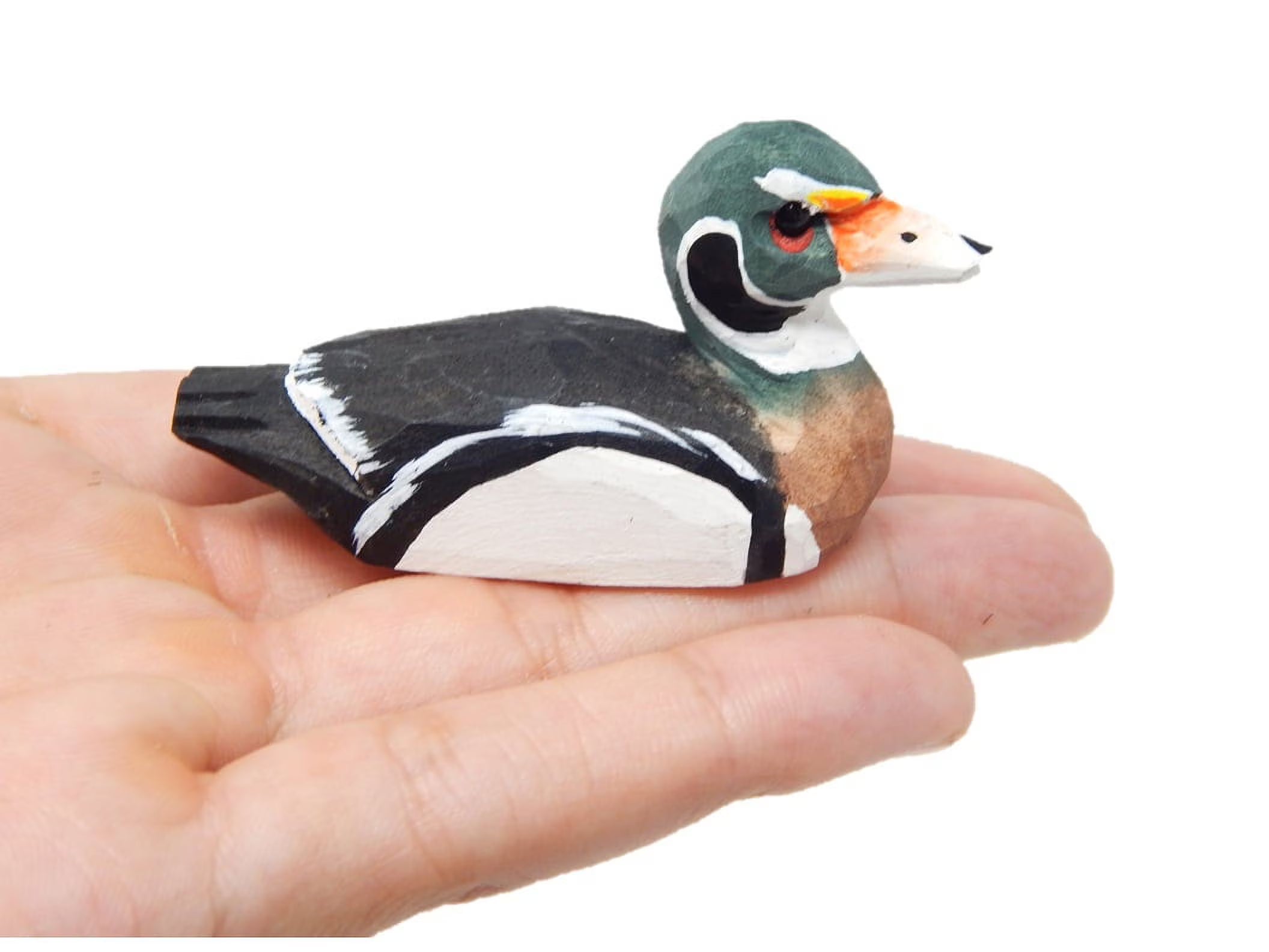 Wood Duck Drake Figurine Wooden Miniature Bird Statue Handmade Carving B7355