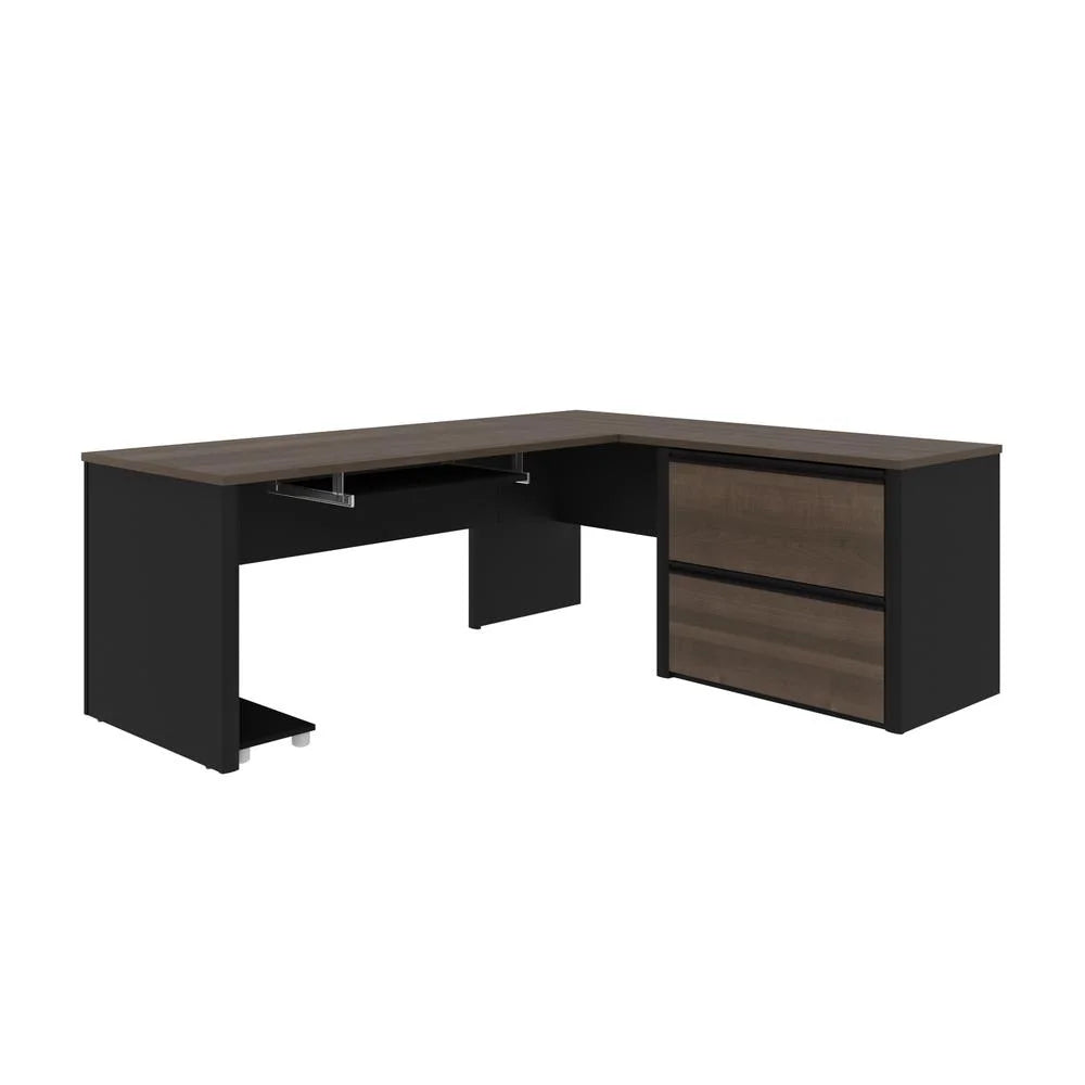 4 Piece L Shaped Computer Desk in Antigua and Black Q659