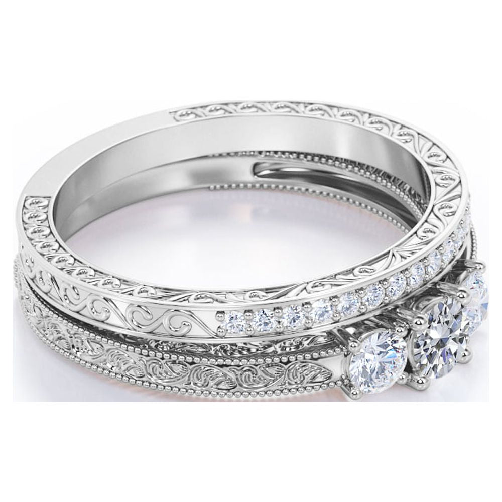 1.75 Carat Round Cut Moissanite Cathedral Wedding Ring Set in 18K White Gold Plating over Silver S8019