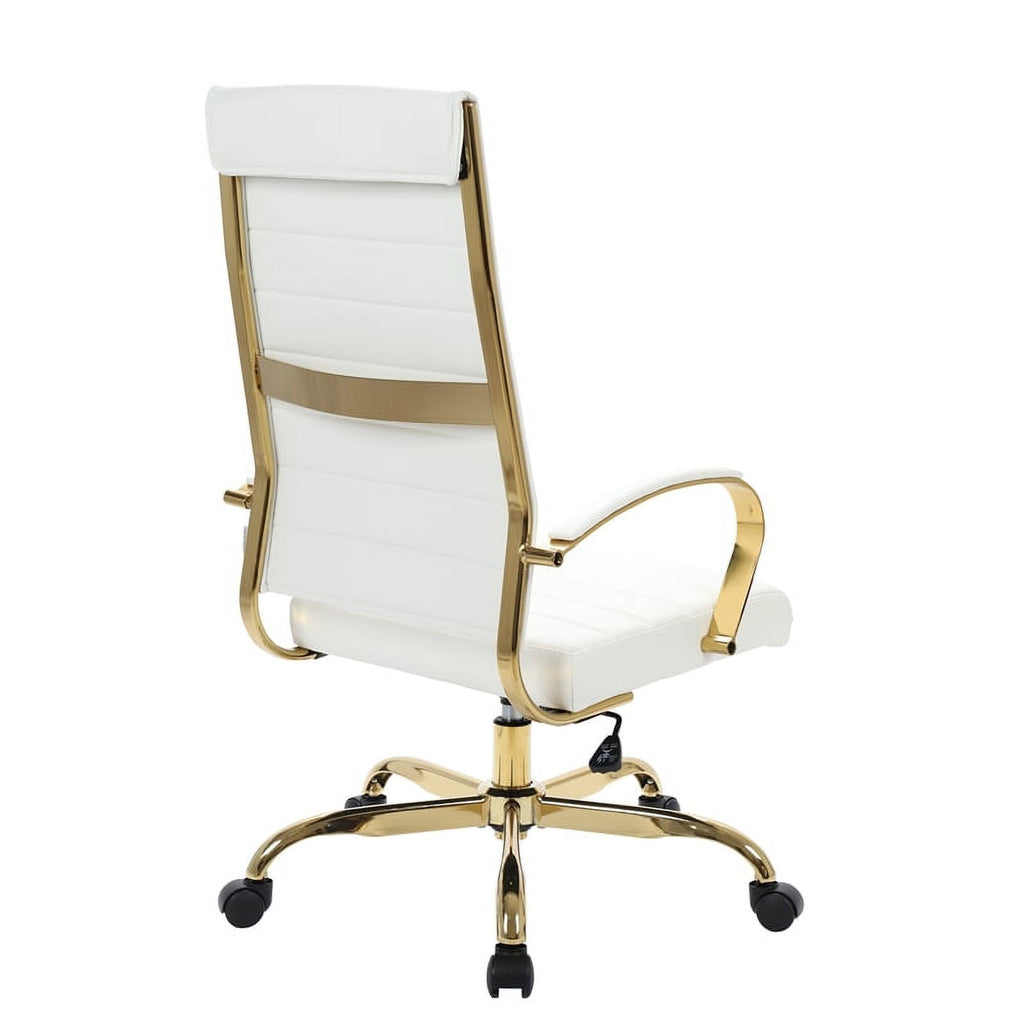 Modern Faux Leather High-Back Office Chair in White/Gold H27718
