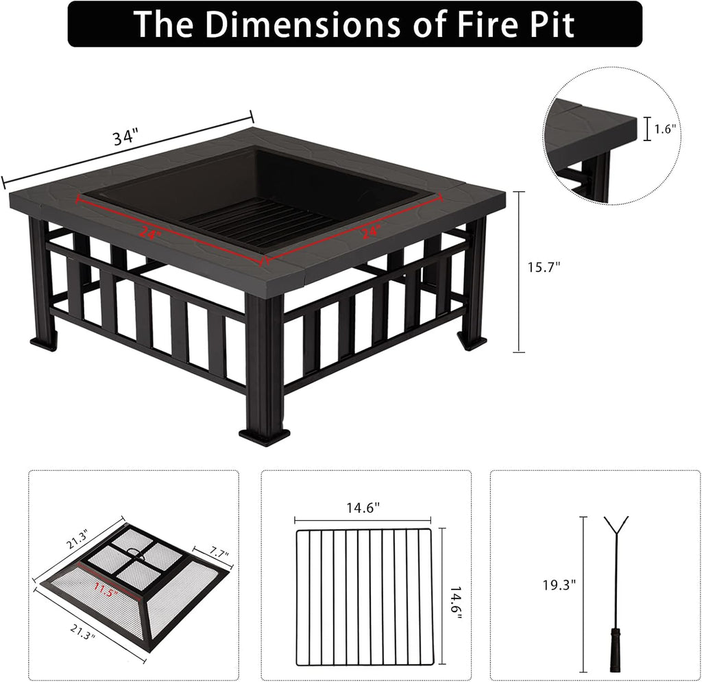 34 Square Metal Fire Pit Table Z605