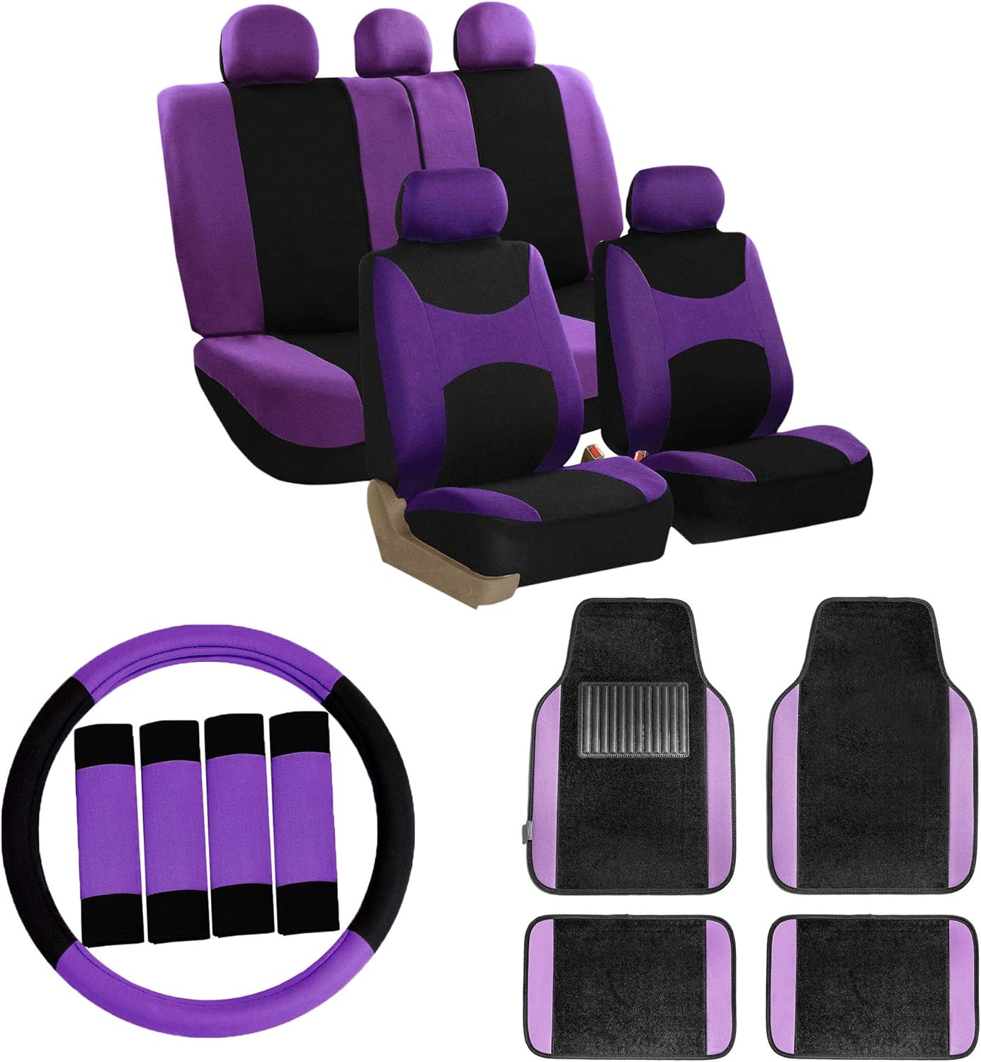 Pink Car Seat Covers Full Set with Floor Mats Steering Wheel Cover and Seat Belt Pads N1984