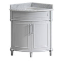 Corner Vanity in Grey with Carrara Marble Top with White Sinks P4124