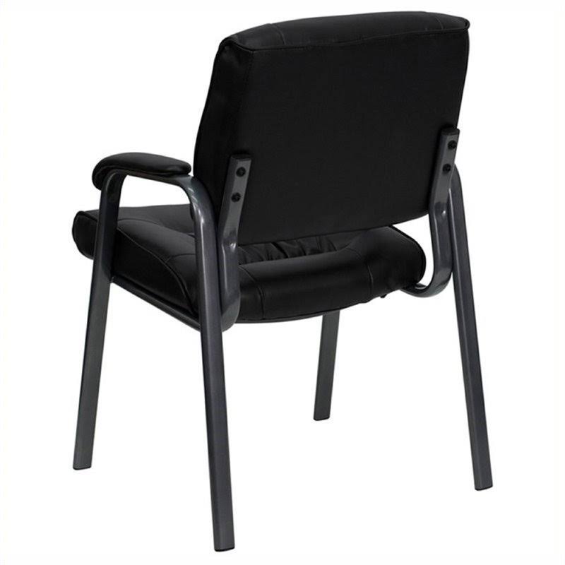 Black Leather Guest Chair with Titanium Frame H31362