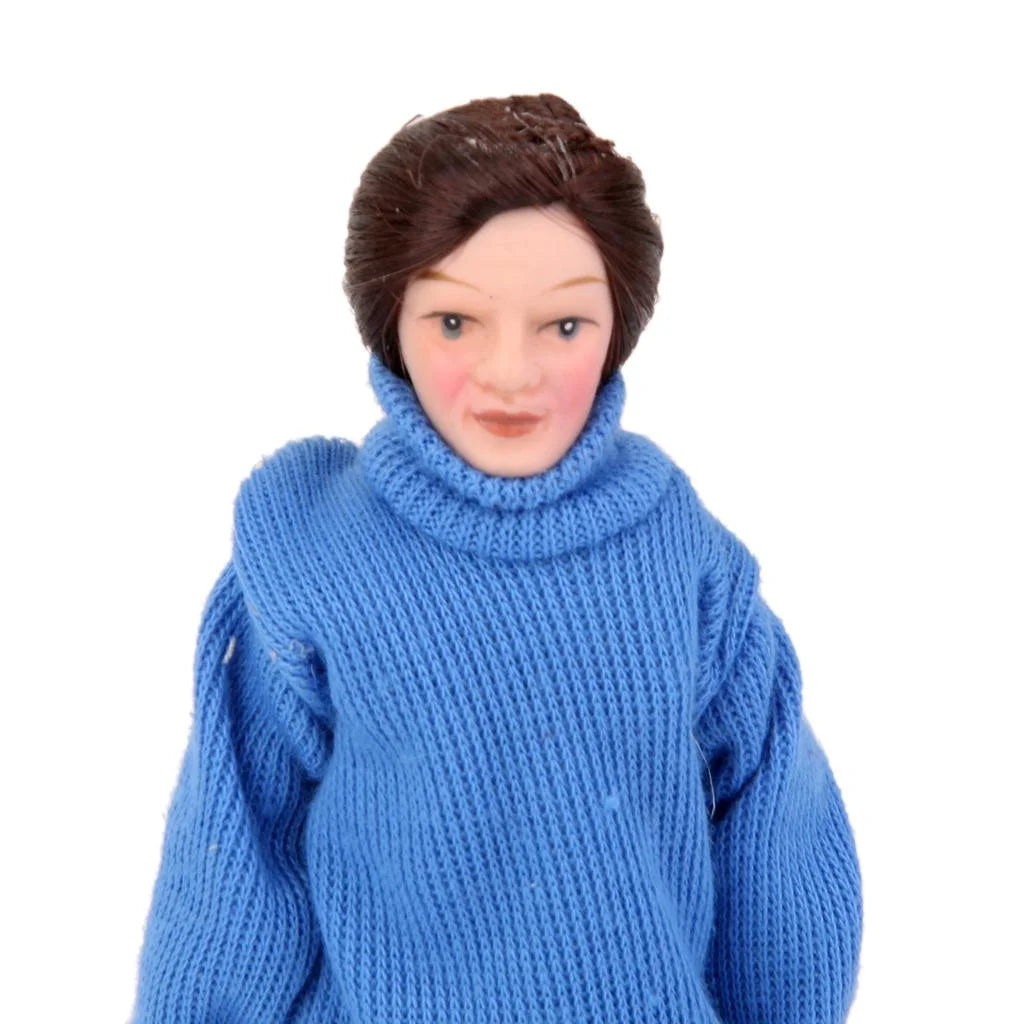 Blue Dollhouse Miniature People Figure with Display Stand J632334