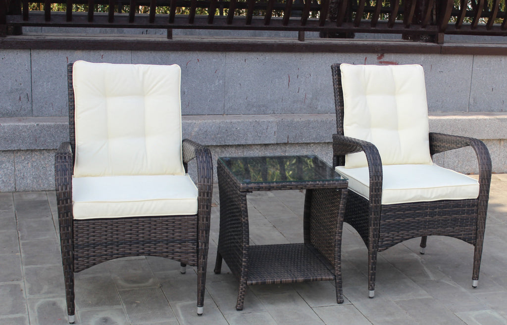 3 Piece Wicker Rattan Sectional Sofa with Beige Seat Cushions B774