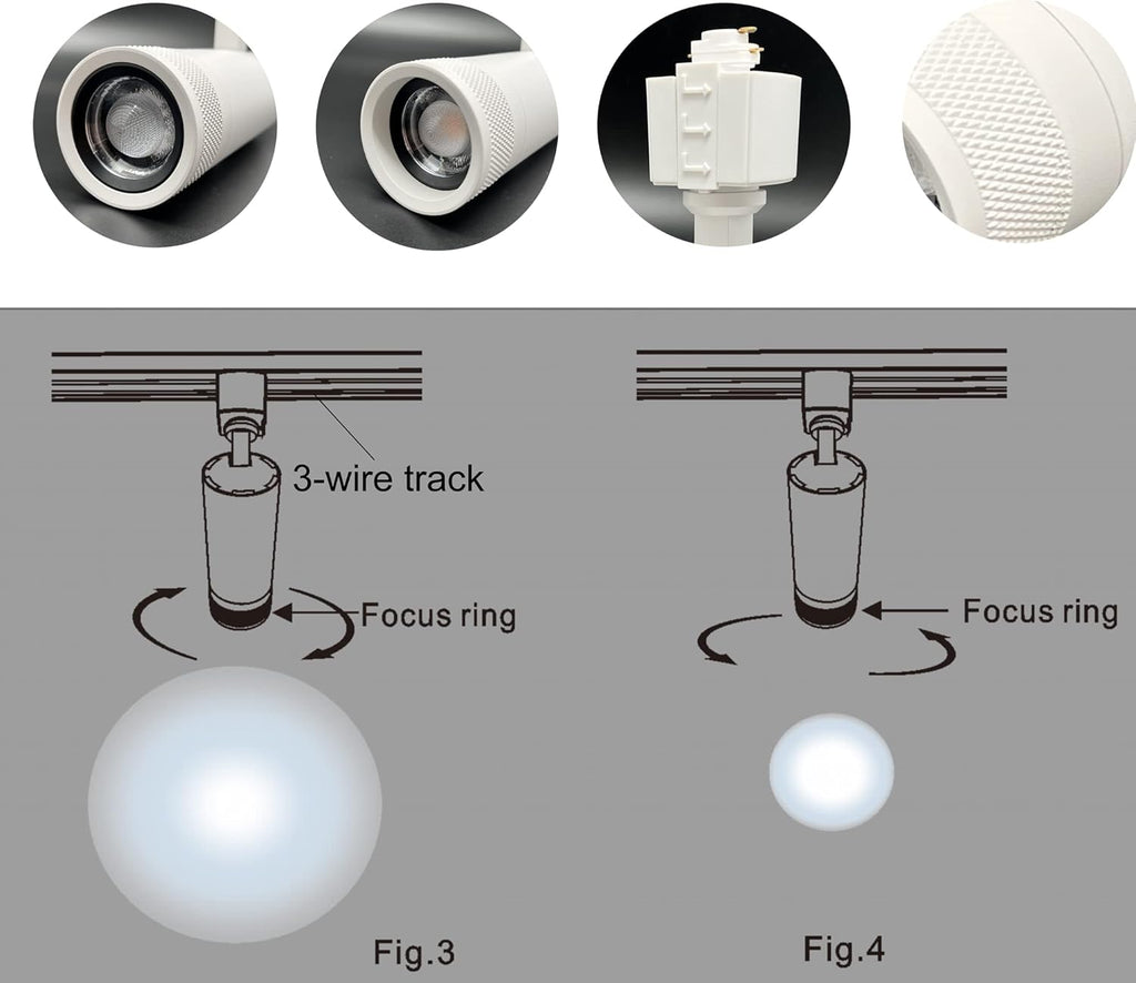 20W Zoom Dimmable LED Track Light Head Black 4000k W740