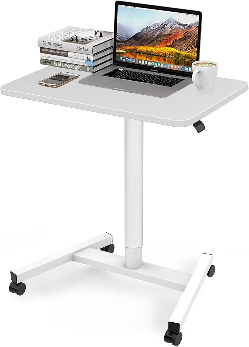 Adjustable Rolling Laptop Desk Cart with Wheels (Black) S301