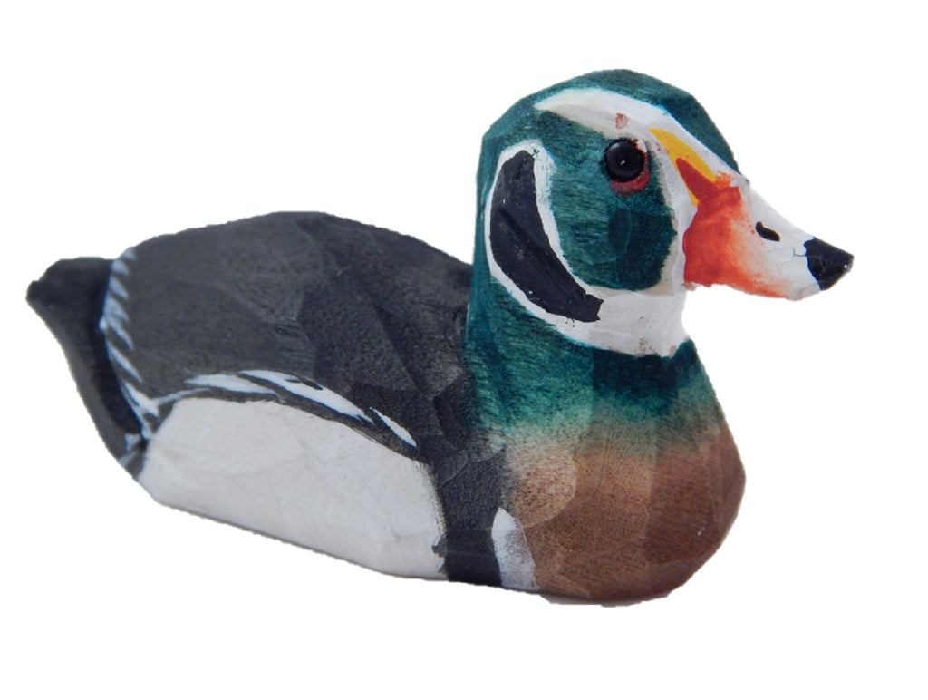 Wood Duck Drake Figurine Wooden Miniature Bird Statue Handmade Carving B7355